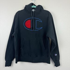 Vintage Men’s Unisex Champion Reverse Weave Hoodie Big C New York U.S.A. Black M